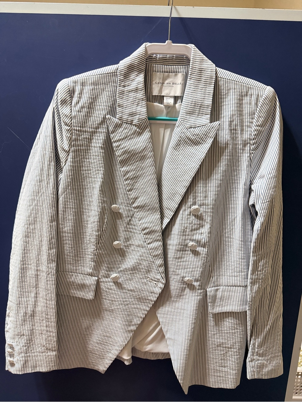 Carolina Belle blue & White Pinstripe Double-Breasted Blazer
